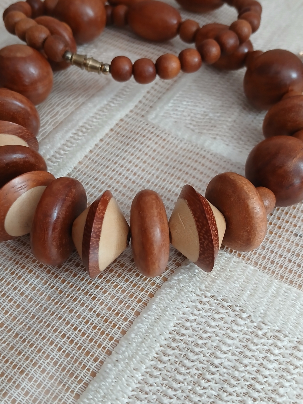 Vintage Wood Bead Statement Chunky Necklace